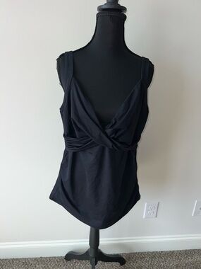 Lands' End Black Twist-Front One-Piece Swim Top